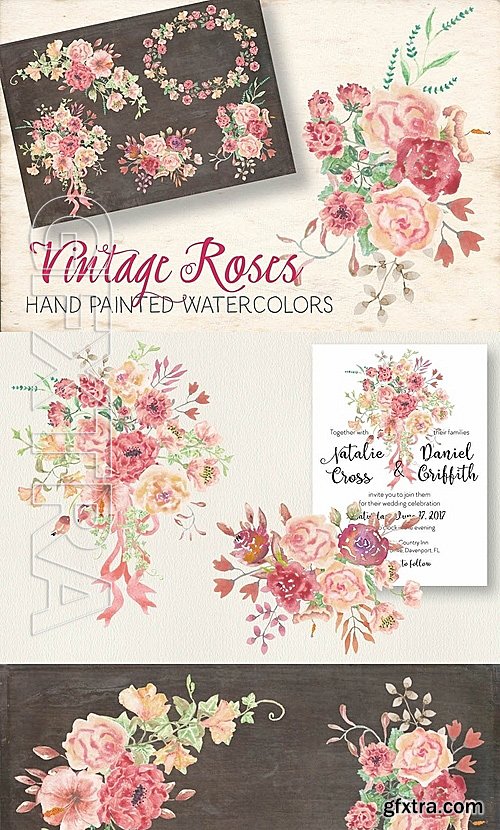 CM - Watercolor Sprays Vintage Roses 1138574