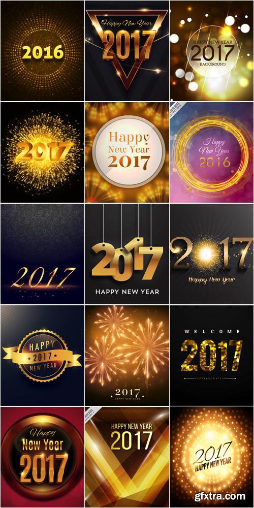 Gold New Year 2017 Backgrounds Vector [32 Templates]