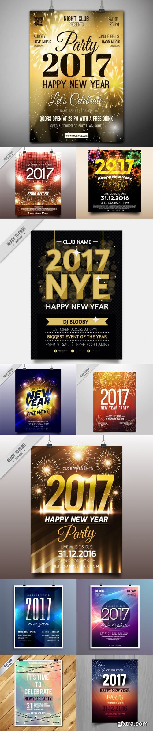New Year 2017 Party Flyers/Posters Design Vector [11 Templates]