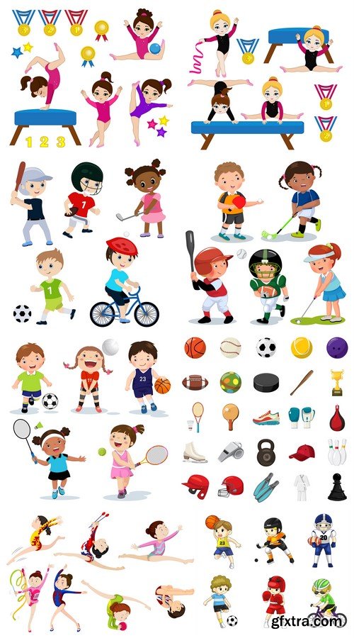 Vector illustration of various sports kids on a white background 8X EPS