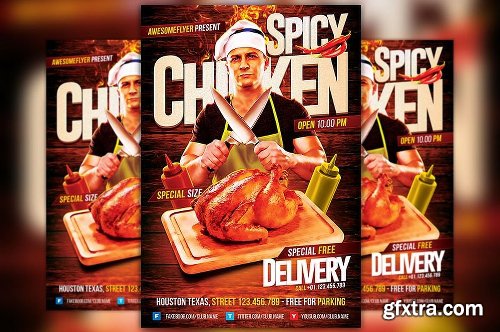 CreativeMarket Spicy Chicken Restaurant Flyer 1129131