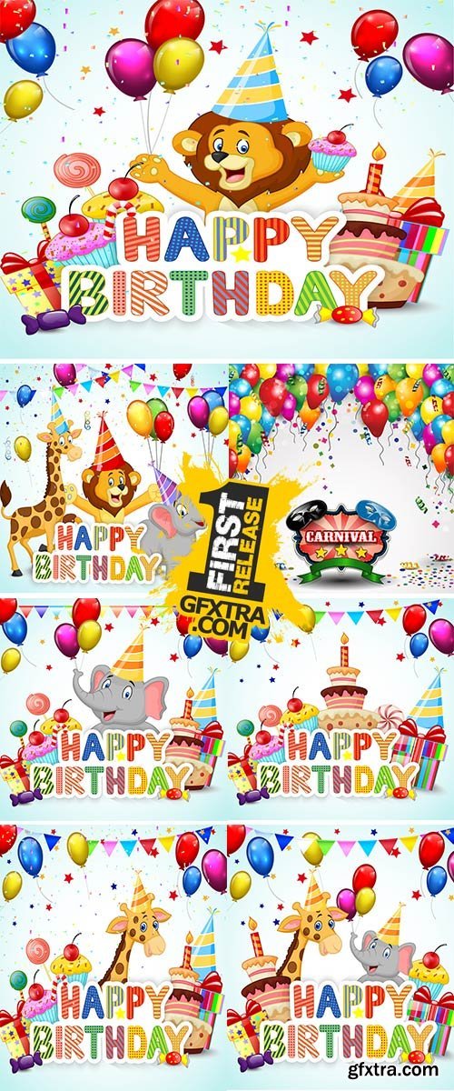 Birthday background with happy children Stock vector