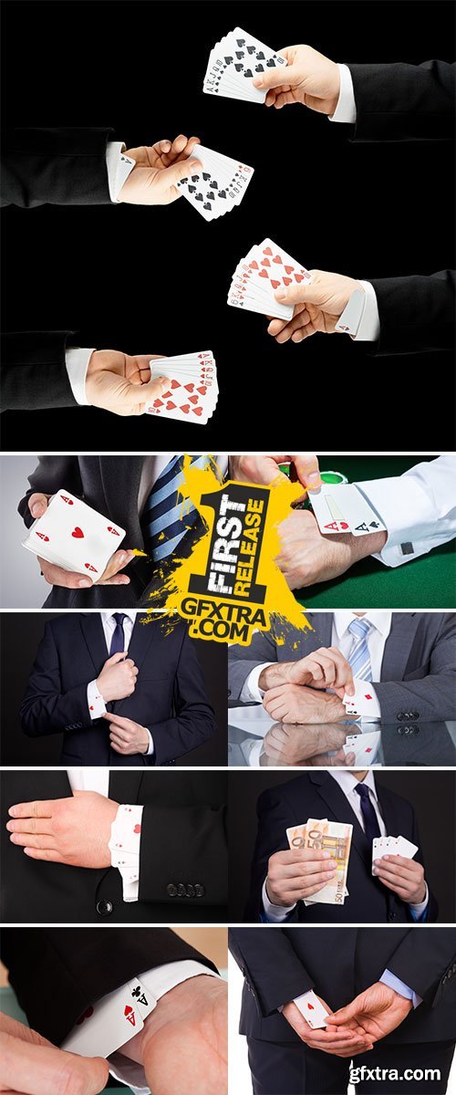 Businessman with ace card hidden under sleeve - Stock Image