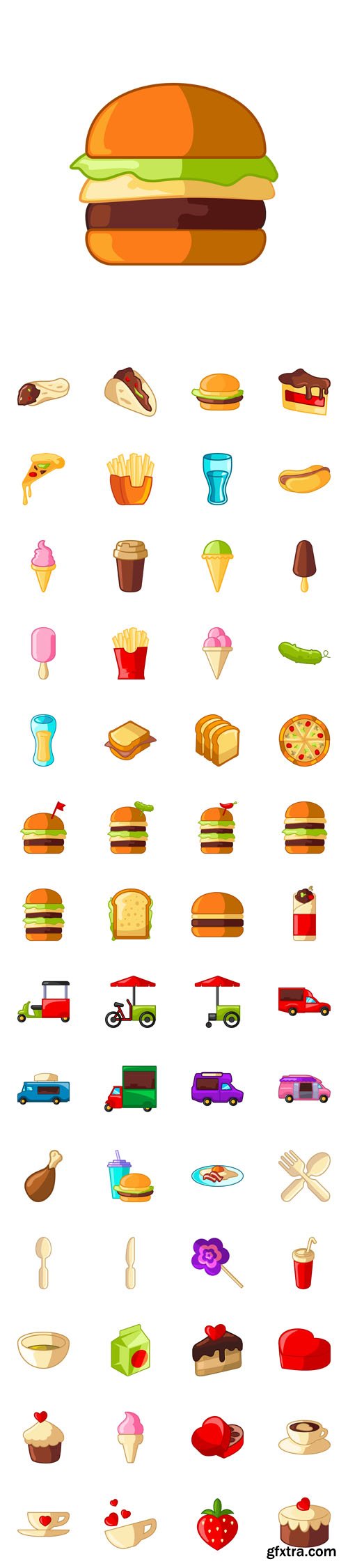 Vector Set - Fastfood and Love Flat Icons