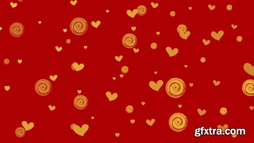 Golden Hearts and Circles on Red Background Motion Graphic Design