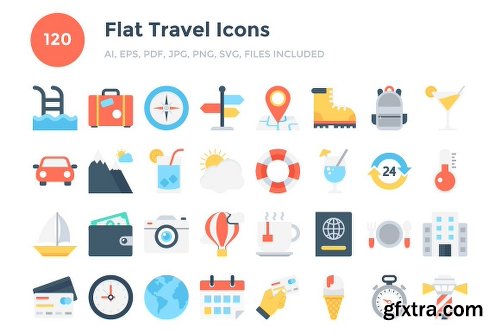 CreativeMarket 120 Flat Travel Icons 1117272