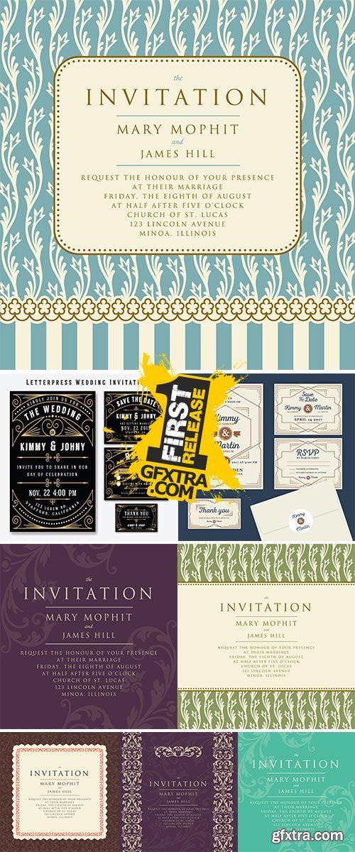 Invitation with a rich background in Renaissance style - Stock vectors