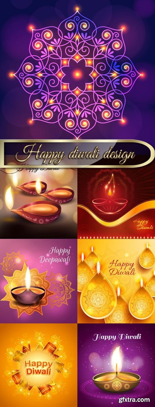 Happy diwali design vector set