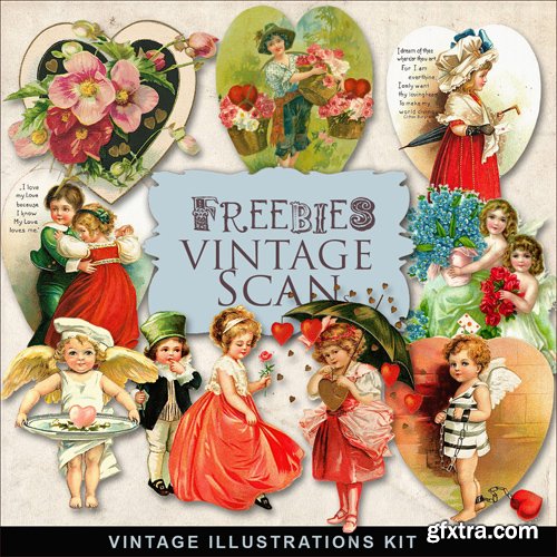 Vintage Scrap Kit - Valentine\'s Day Illustrations