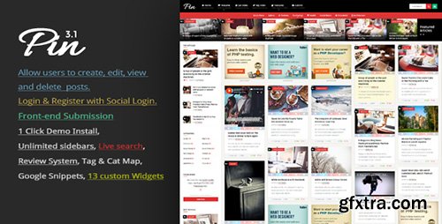 ThemeForest - Pin v3.1 - Pinterest Style / Personal Masonry Blog / Front-end Submission - 10272975