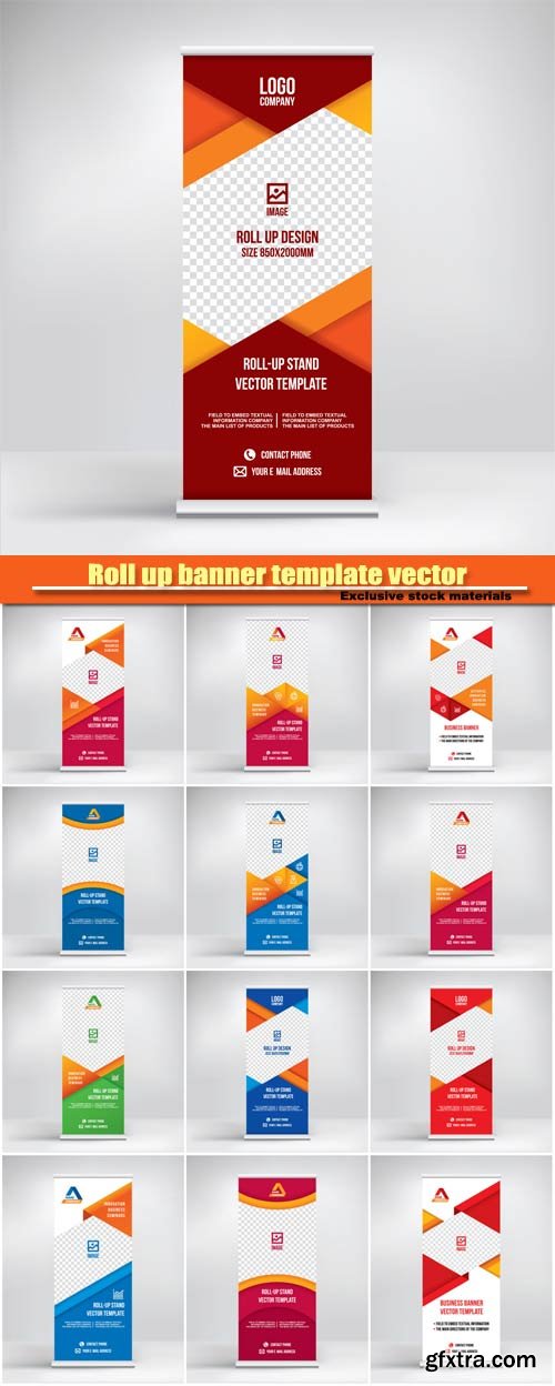 Roll up banner vector template, flyer poster