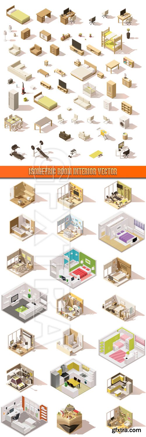 Isometric room interior vector