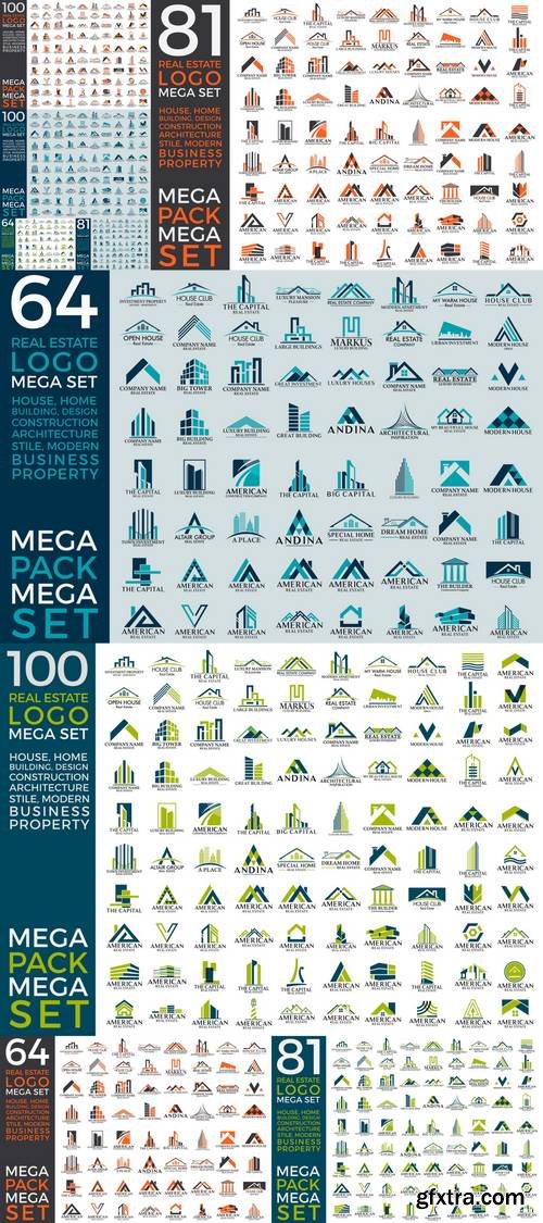 Mega Set and Big Group, Real Estate, Building and Construction Logo Vector Design 3