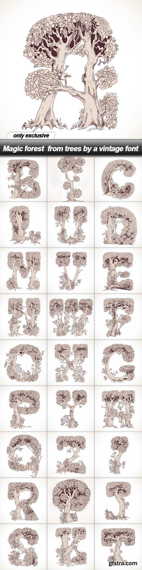 Magic forest from trees by a vintage font - 28 EPS