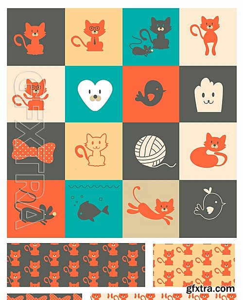 Cats Patterns Vector Set 1