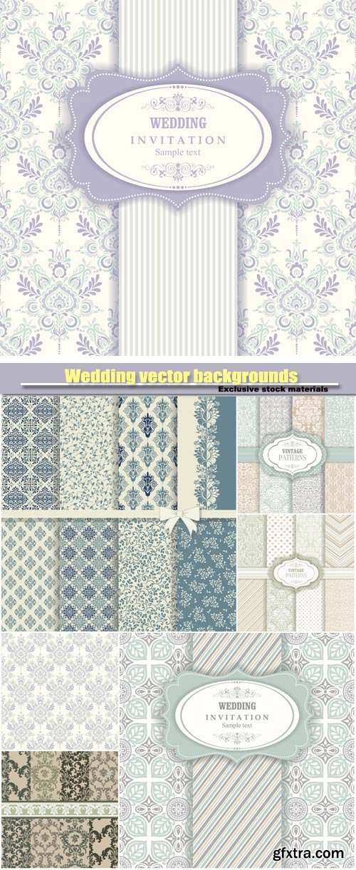 Wedding vector backgrounds with patterns in vintage style