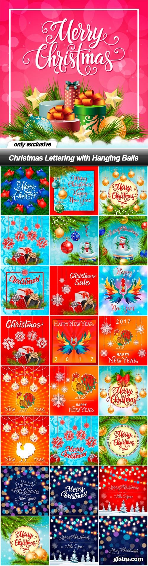 Christmas Lettering with Hanging Balls - 25 EPS