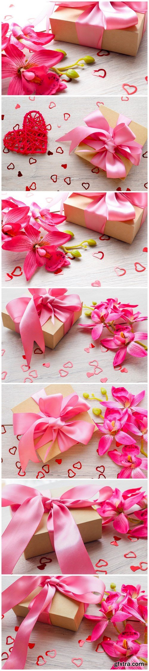 Gentle sweet composition for Valentines day, birthday, wedding in pink and red colors - Set of 7xUHQ JPEG Professional Stock Images