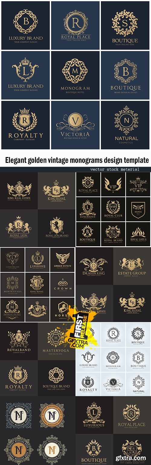Elegant golden vintage monograms design template