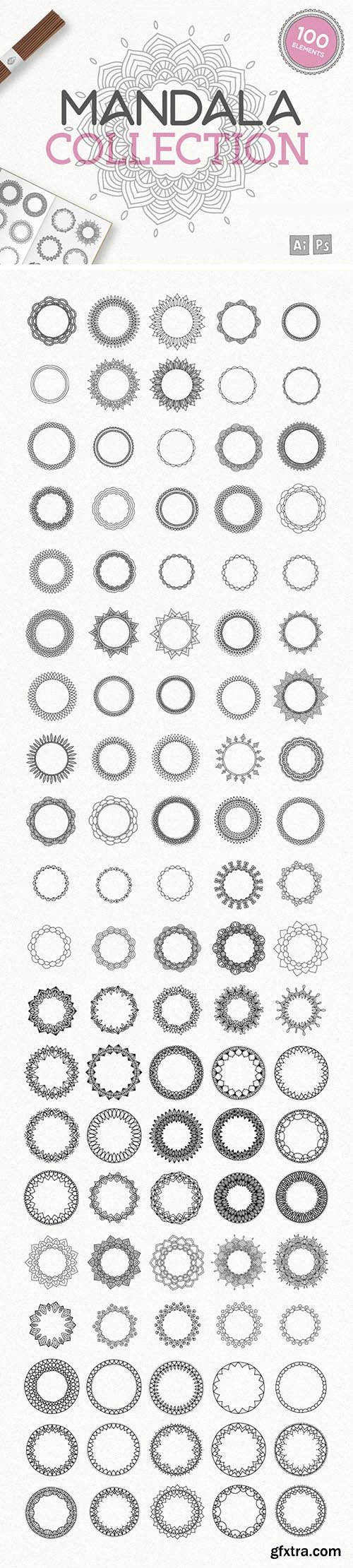 AI, EPS, PNG Vector Ornament Elements - Mandala - 100 Illustrations