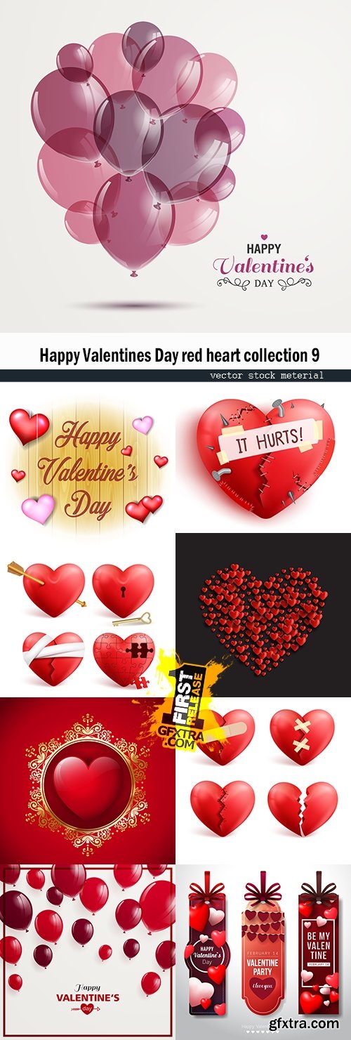 Happy Valentines Day red heart collection 9