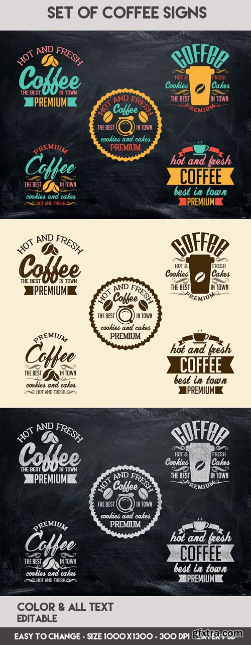 Set Of Coffee Signs PSD Templates
