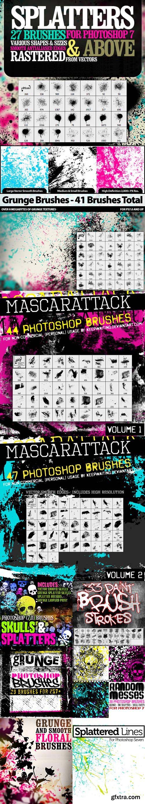 300+ Spraypaint, Splatter, Grunge, Floral & Skull Photoshop Brushes