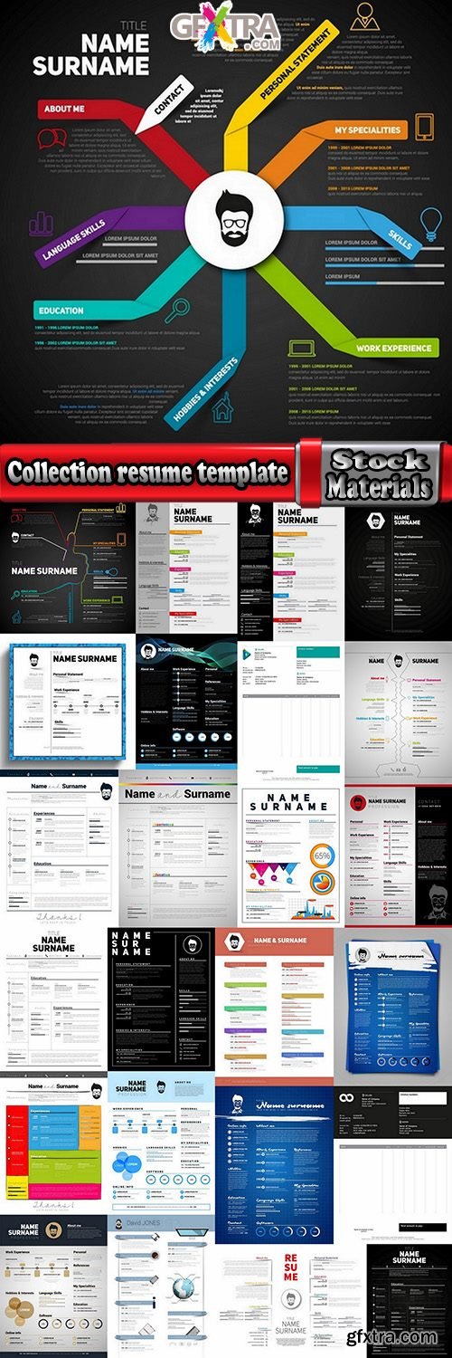 Collection resume template example profile flyer banner advertising sheet cover 25 EPS