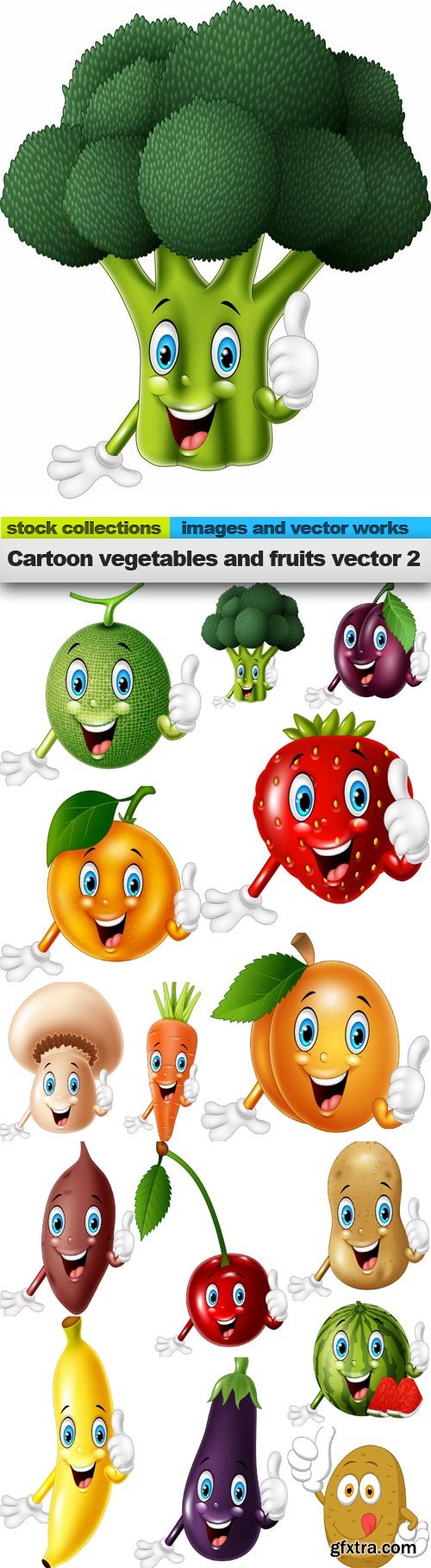 Cartoon vegetables and fruits vector 2, 15 x EPS
