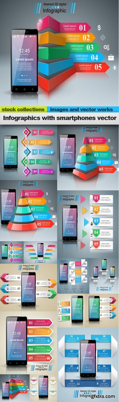 Infographics with smartphones vector, 15 x EPS