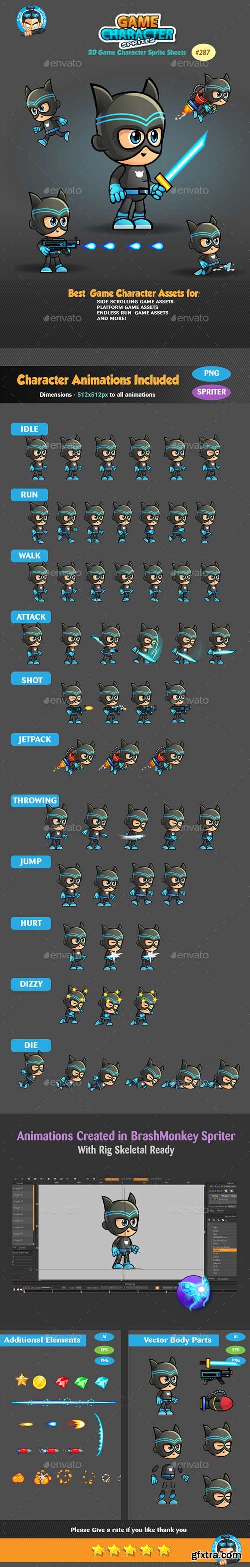GraphicRiver - Super Hero 2D Game Character Sprites 287 19158682