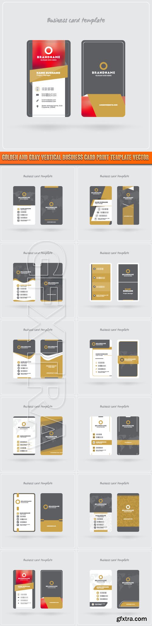 Golden and Gray Vertical Business Card Print Template vector
