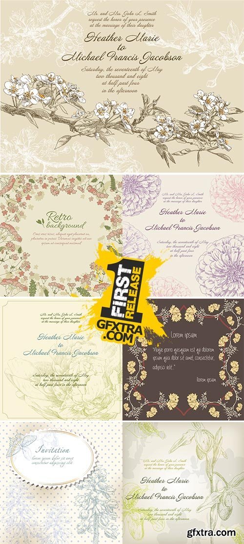 Stock Hand drawing bridal card flower background