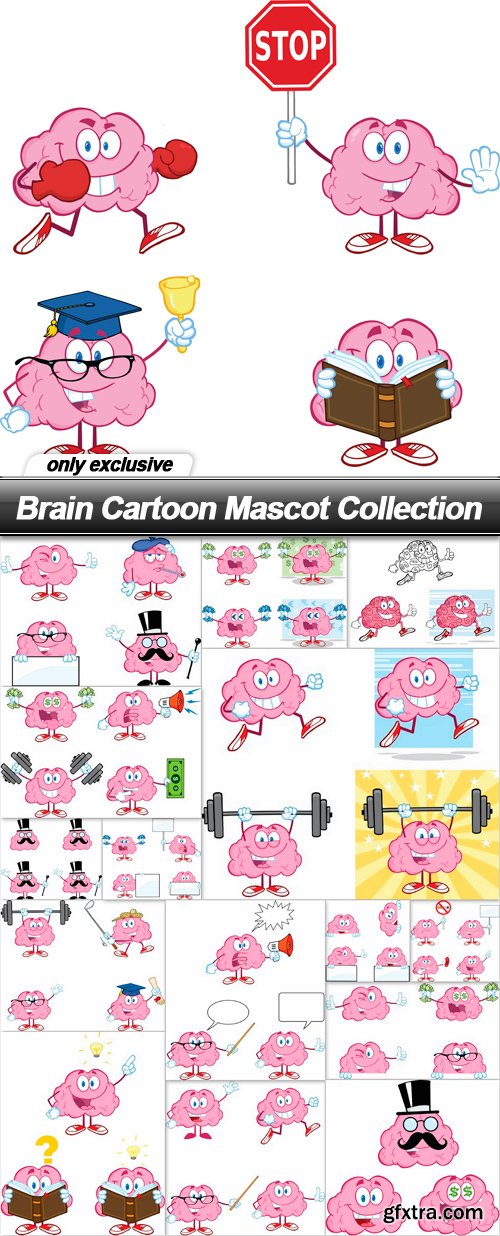 Brain Cartoon Mascot Collection - 16 EPS