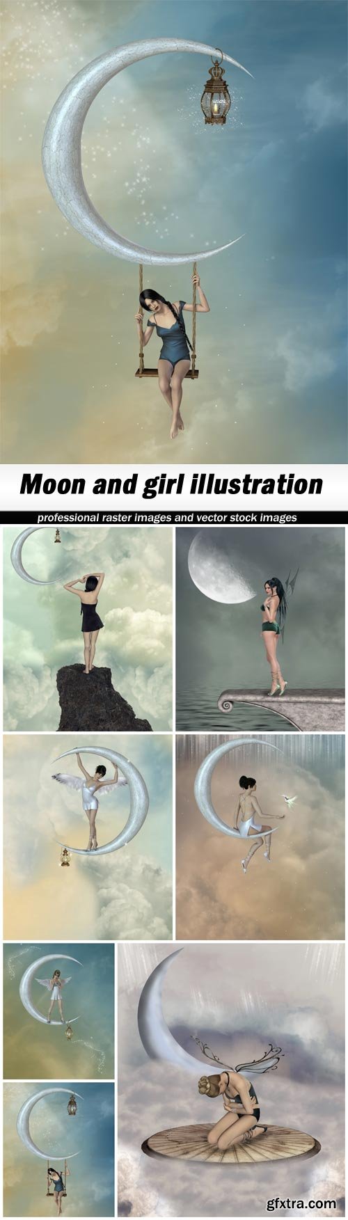 Moon and girl illustration - 7 UHQ JPEG