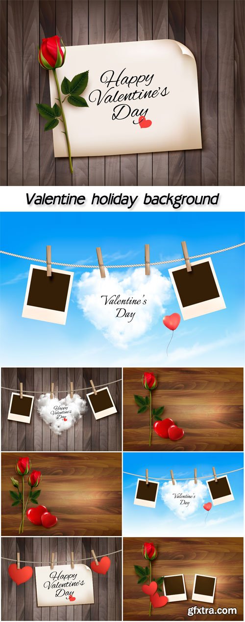 Retro valentine\'s day background with red rose and hearts on wooden texture
