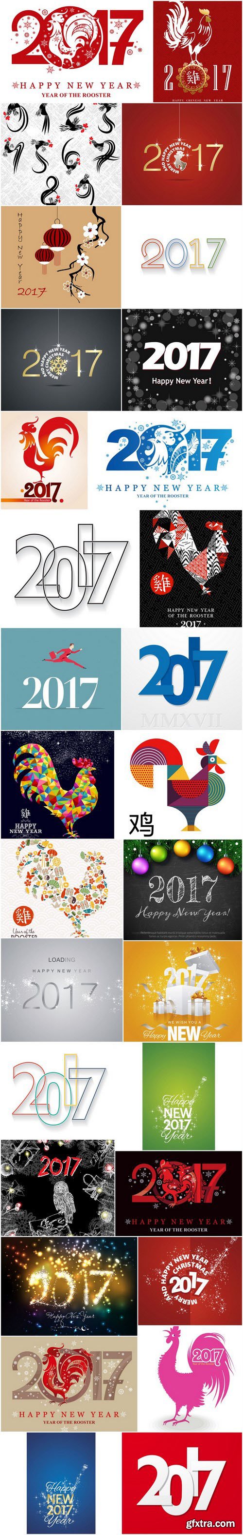 2017 - The Year of Fire Rooster - Set of 30xEPS Professional Vector Stock
