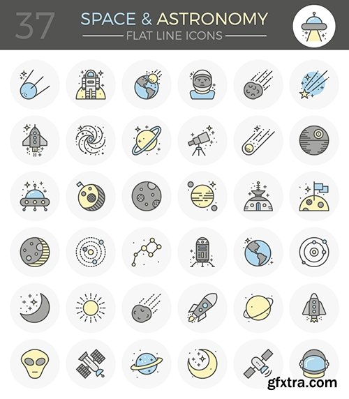 AI, EPS, SVG, PNG Vector Line Icons - Futuristic Space and Astronomy Flat