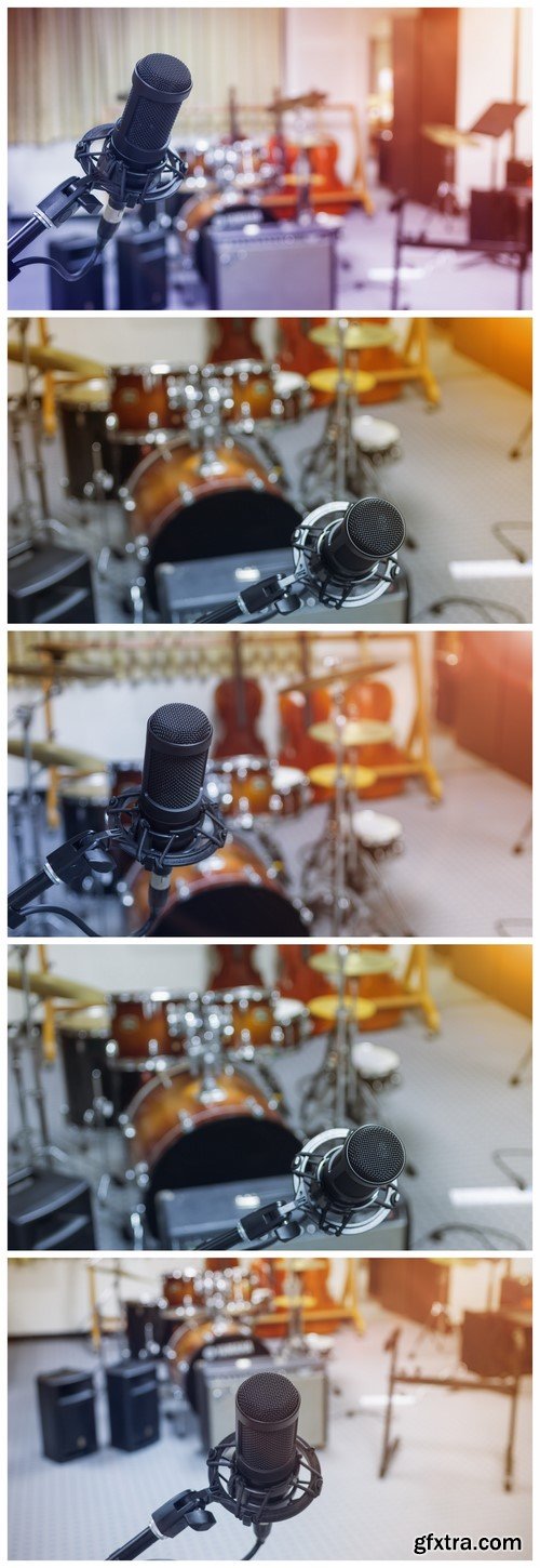 Record studio microphone on blurred background 5X JPEG