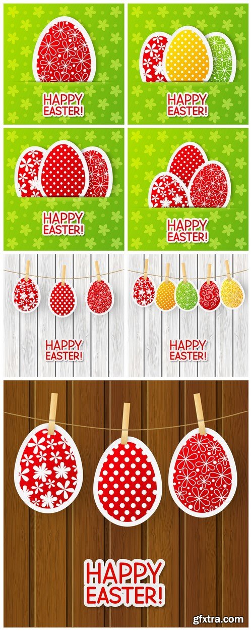 Paper Easter eggs on wooden background 7X EPS