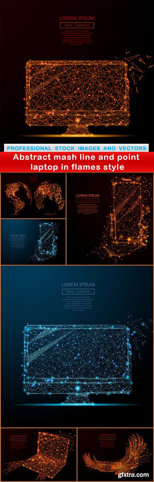 Abstract mash line and point laptop in flames style - 7 EPS