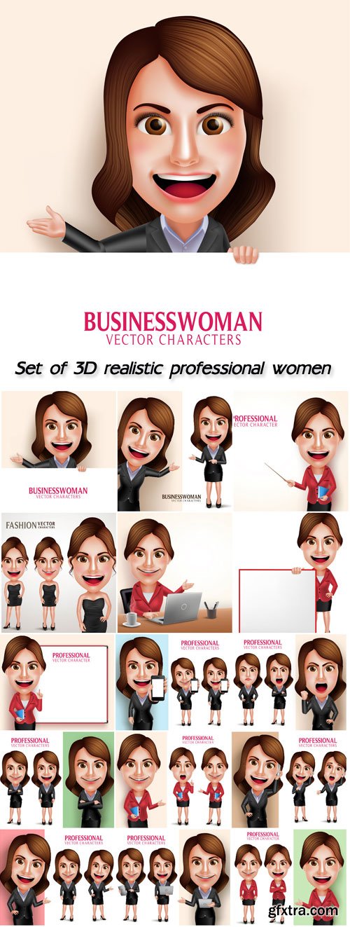Set of 3D realistic professional women