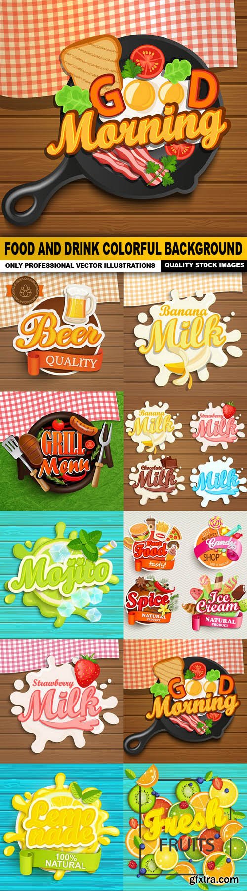 Food And Drink Colorful Background - 10 Vector