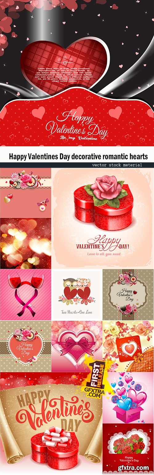 Happy Valentines Day decorative romantic hearts