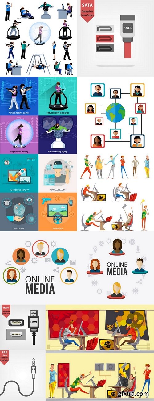 Online media flat icons collection