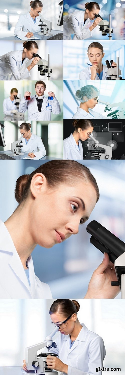 Medical laboratory (woman working with a microscope)