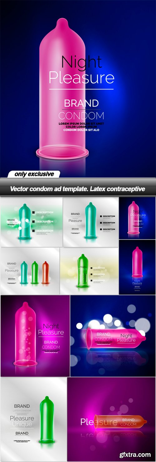 Vector condom ad template. Latex contraceptive - 10 EPS
