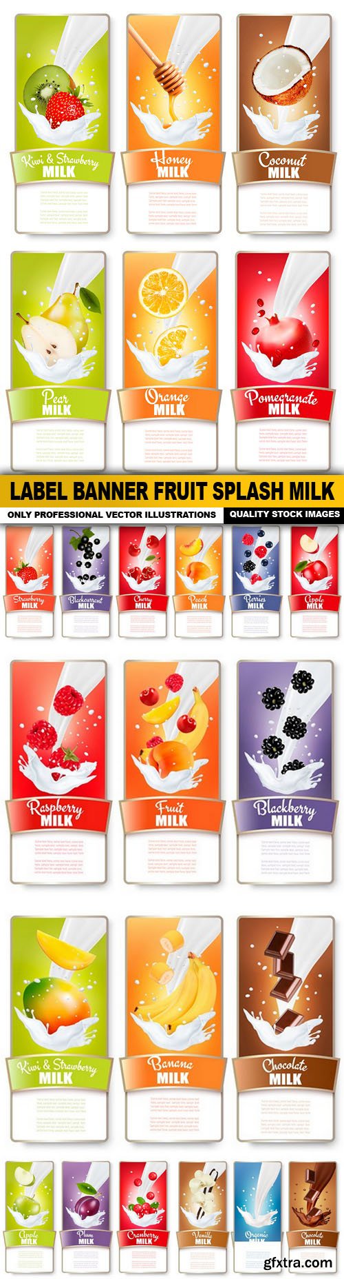 Label Banner Fruit Splash Milk - 8 Vector