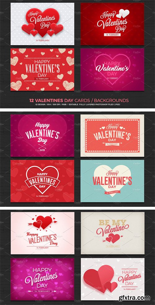 CM 1140821 - 12 Valentines Day Cards/Backgrounds