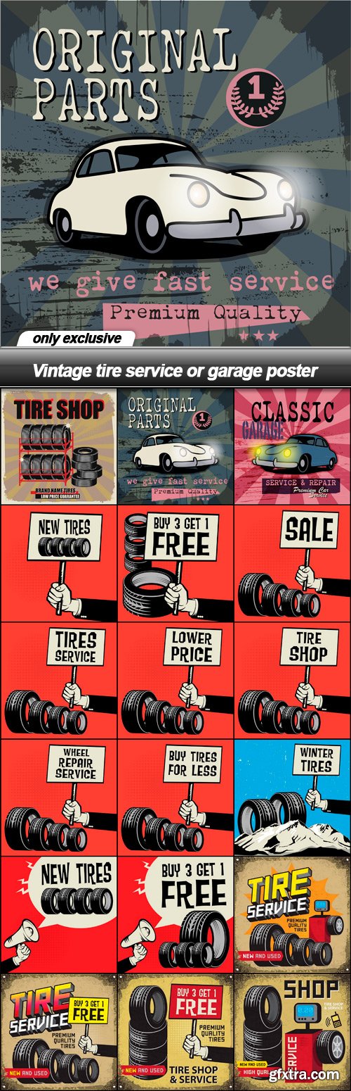 Vintage tire service or garage poster - 18 EPS